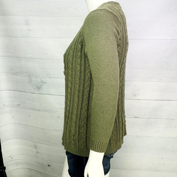 Soft Surroundings Womens Wren Cable Cardigan Buckle Closure Green Size M - Picture 10 of 13